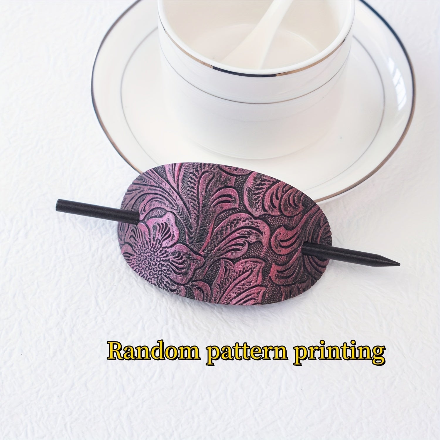 Vintage Style Faux Leather Hair Clips for Women - Elegant Oval Hairpins with Intricate Patterns, Perfect for Weddings & Bridal Showers, Hair Accessories