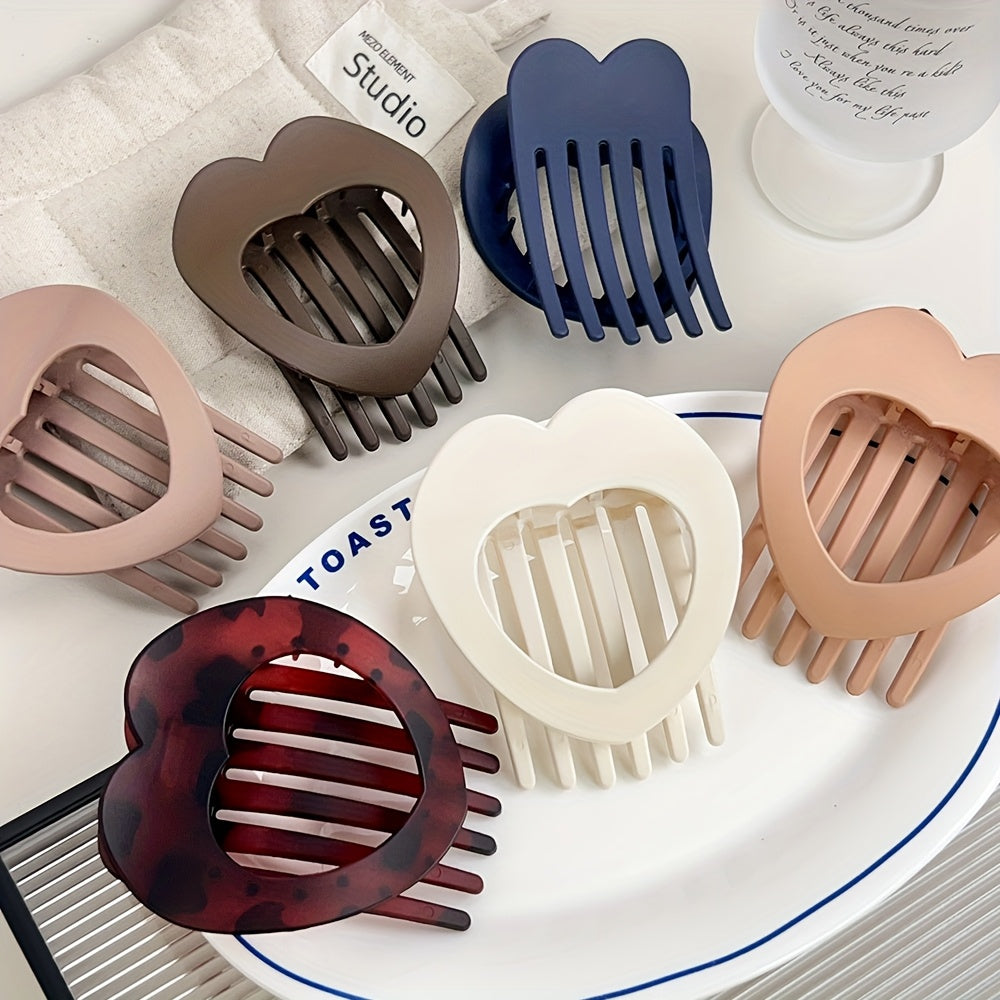 6pcs set, new heart-shaped hair clips, cute duckbill clips, back-of-the-head bun clips, hollowed-out headwear accessories, retro minimalist claw clips, suitable for women and s, perfect for daily hairstyles