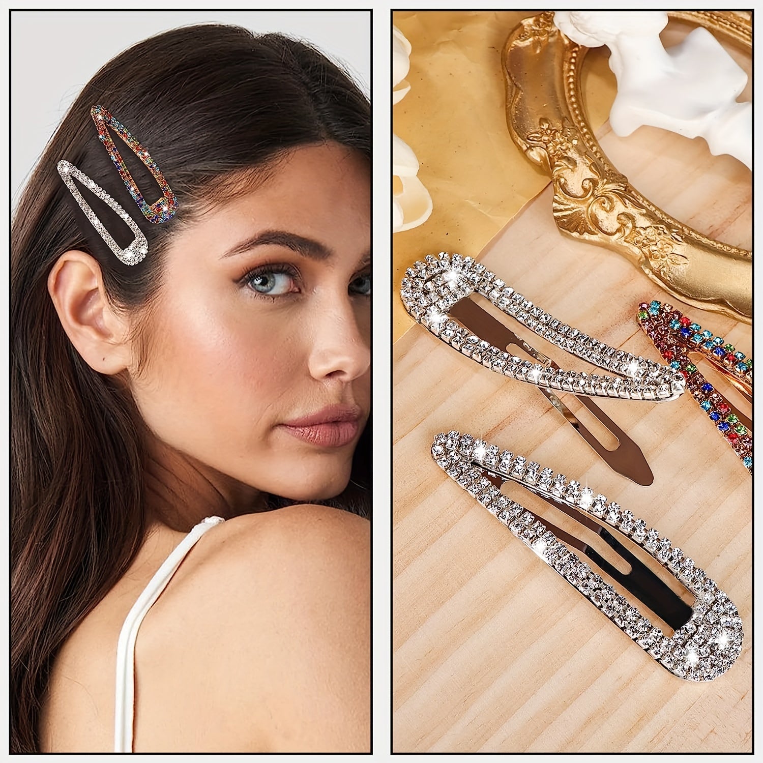 [8pcs Teardrop Hair Clips] 8pcs Hollow Rhinestone Teardrop Hair Clips, 8cm | Women's Elegant Evening Hairstyles, Long Hair and Bangs, Perfect Gift for Ladies