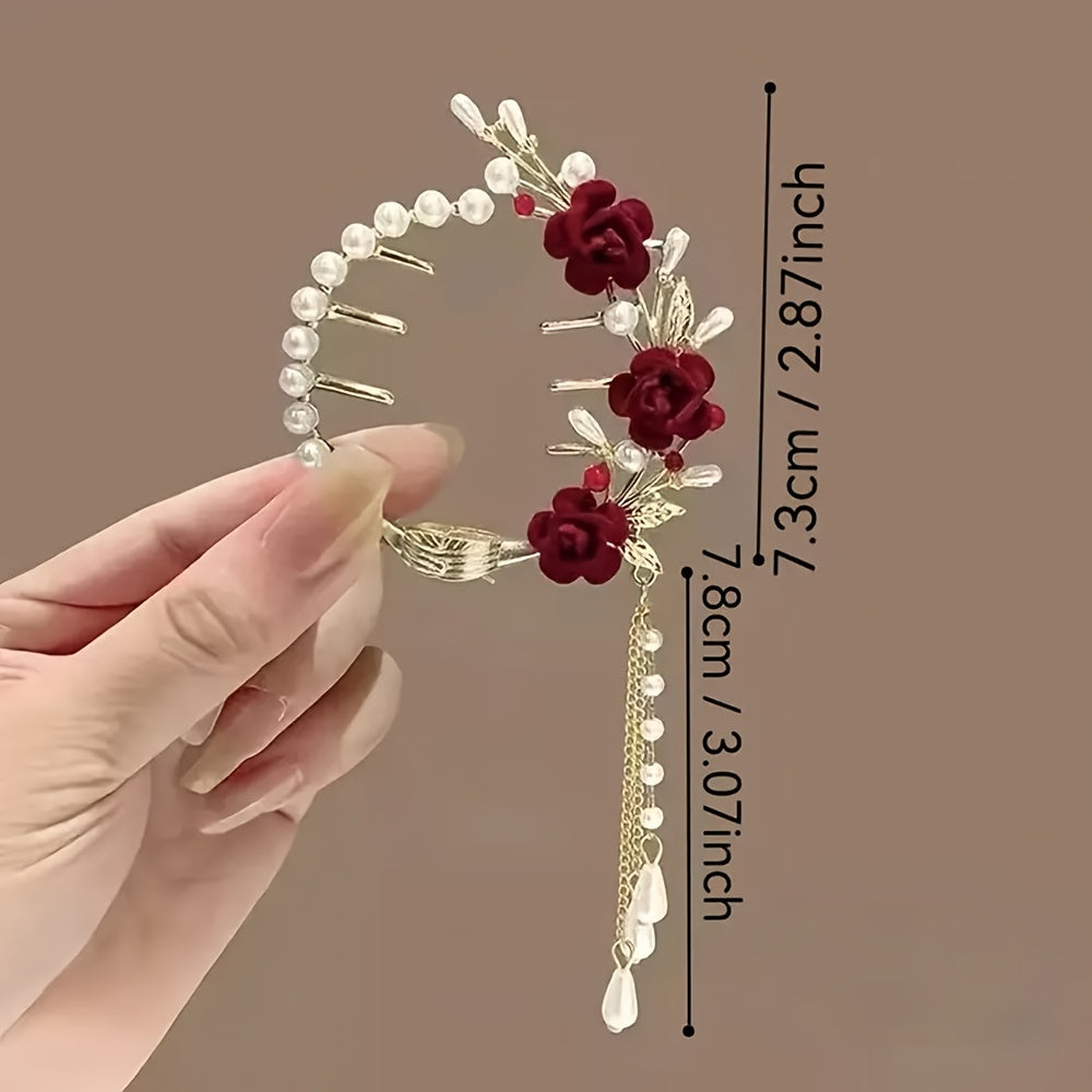 6pcs Elegant Golden Lily and Bow Tassel Hair Clips - Fashion Alloy Hair Clips, Perfect Gift for Ladies and Girls, Retro Style, Photo Props, Casual Leisure Occasions