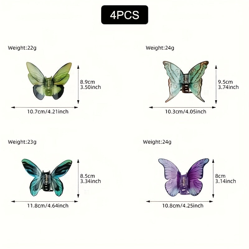 [Elegant Hair Clips] 2/3/4pcs Elegant Butterfly Hair Clips | Colorful Acrylic Hair Accessories with Intricate Wing Designs, Secure Rectangular Clips for Thick Hair, Vibrant Red/Green/Blue/Purple - Thanksgiving & Everyday Styling