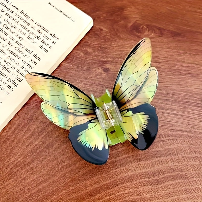 [Elegant Hair Clips] 2/3/4pcs Elegant Butterfly Hair Clips | Colorful Acrylic Hair Accessories with Intricate Wing Designs, Secure Rectangular Clips for Thick Hair, Vibrant Red/Green/Blue/Purple - Thanksgiving & Everyday Styling