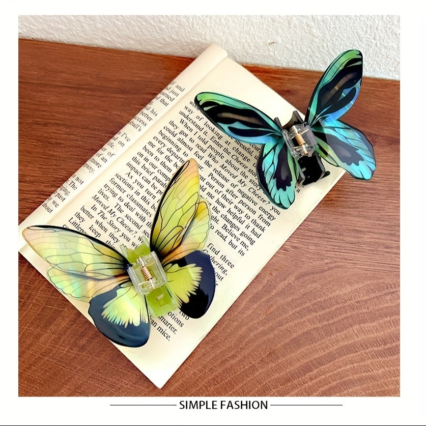[Elegant Hair Clips] 2/3/4pcs Elegant Butterfly Hair Clips | Colorful Acrylic Hair Accessories with Intricate Wing Designs, Secure Rectangular Clips for Thick Hair, Vibrant Red/Green/Blue/Purple - Thanksgiving & Everyday Styling