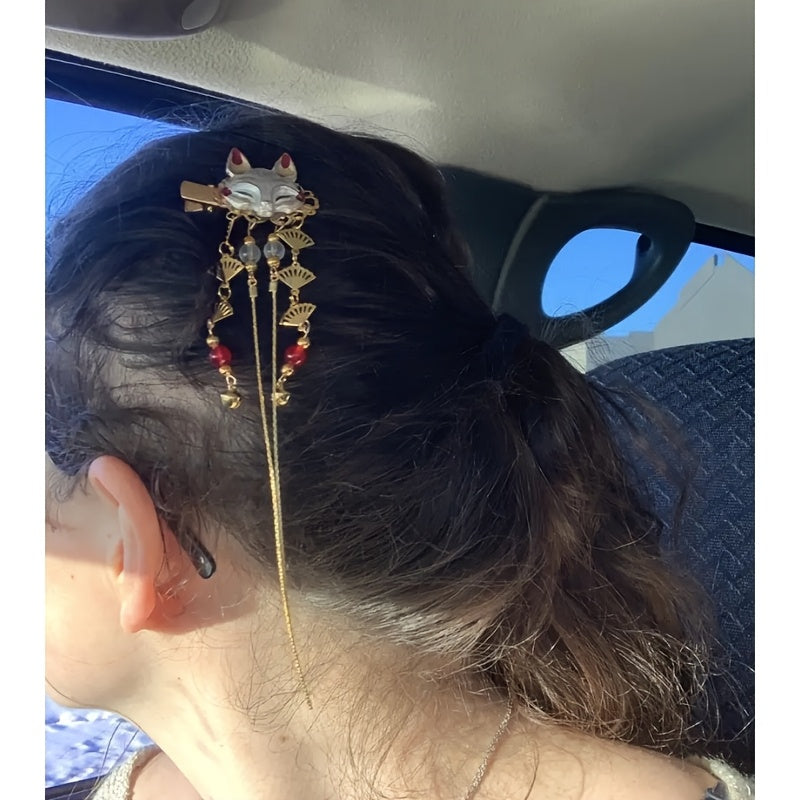 [2pcs Cat-Shaped Hairpins] 2pcs Adorable Cat-Shaped Hairpins | Elegant Wedding Hair Accessories with Red Beads & Accents, Acrylic Craftsmanship, Perfect for Weddings & Formal Events