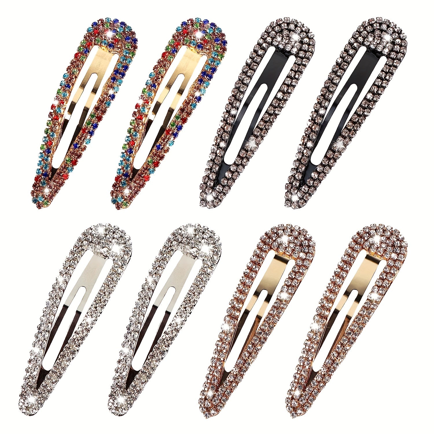[8pcs Teardrop Hair Clips] 8pcs Hollow Rhinestone Teardrop Hair Clips, 8cm | Women's Elegant Evening Hairstyles, Long Hair and Bangs, Perfect Gift for Ladies