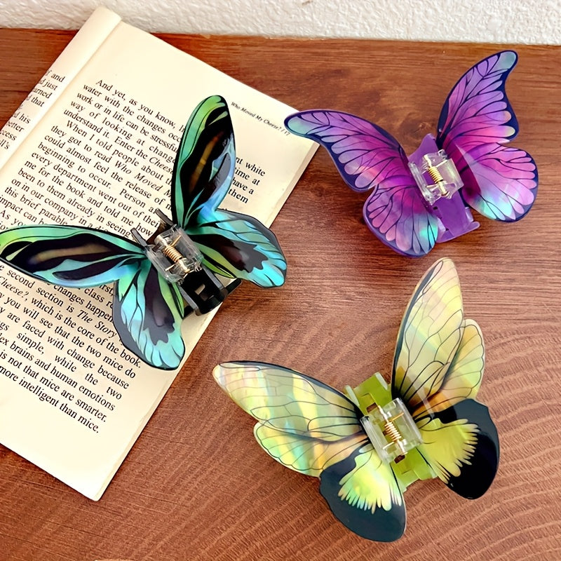 [Elegant Hair Clips] 2/3/4pcs Elegant Butterfly Hair Clips | Colorful Acrylic Hair Accessories with Intricate Wing Designs, Secure Rectangular Clips for Thick Hair, Vibrant Red/Green/Blue/Purple - Thanksgiving & Everyday Styling